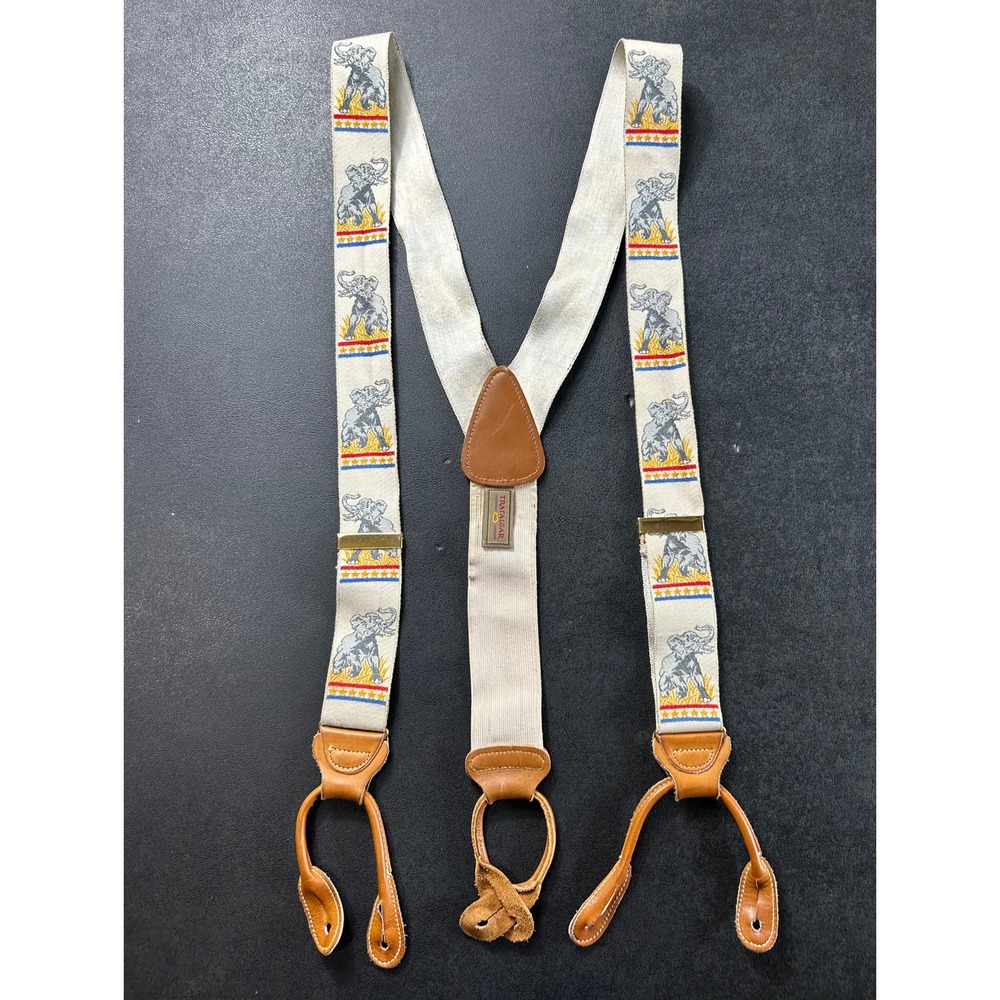 VTG Trafalgar Suspenders Braces Cream GOP Elephant Silk Leather Limited Edition
